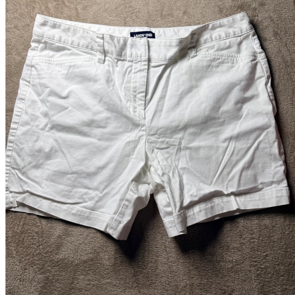Lands End White Chino Shorts Womens 14P Mid Rise Coastal Nautical Summer